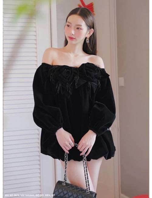 Đầm Bí Tay Dài Vải Nhung - 2673