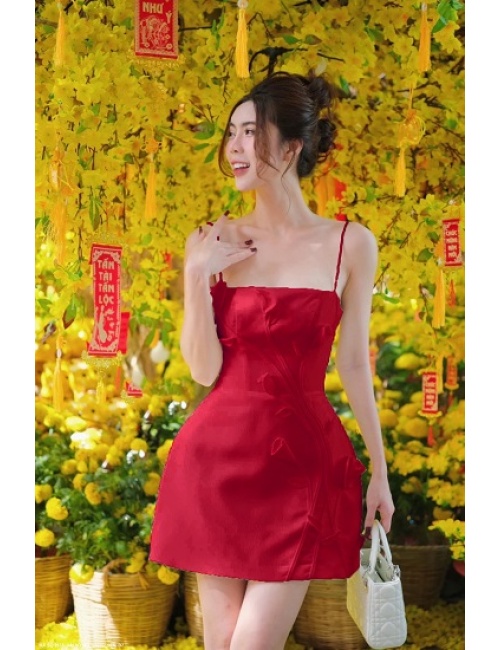 Đầm 2 Dây Thêu Hoa Lá Cành - 2675