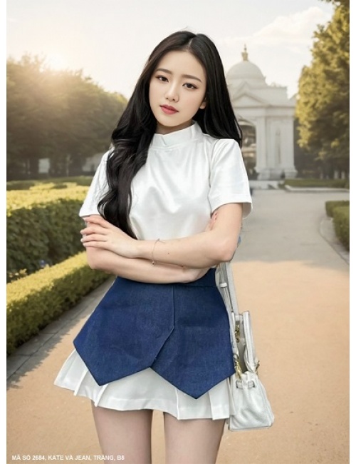 Bộ Váy Và Áo Tay Ngắn Váy Phối Jean - 2684