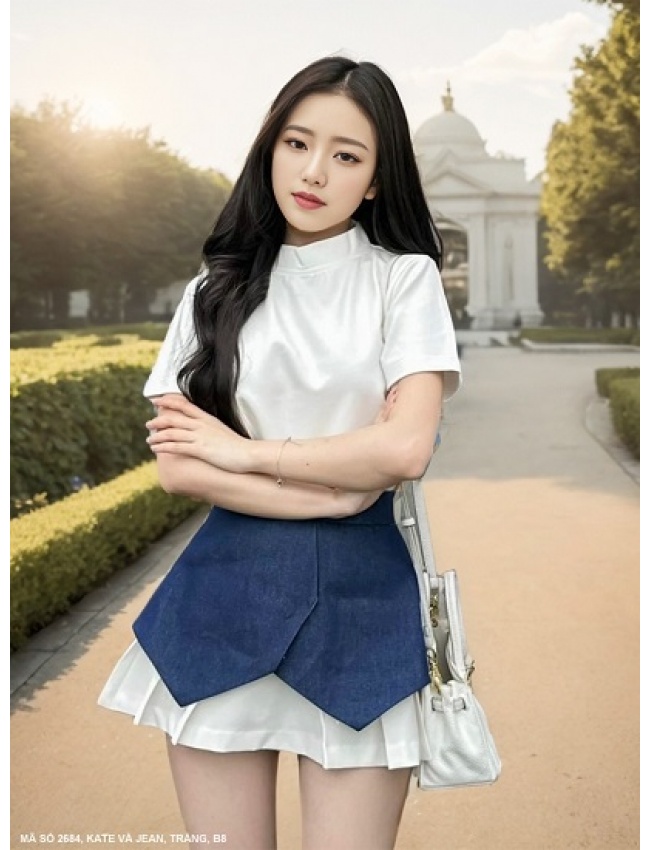 Bộ Váy Và Áo Tay Ngắn Váy Phối Jean - 2684