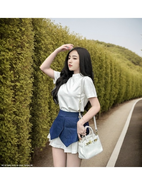 Bộ Váy Và Áo Tay Ngắn Váy Phối Jean - 2684