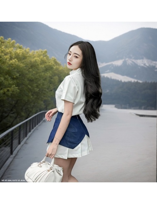 Bộ Váy Và Áo Tay Ngắn Váy Phối Jean - 2684