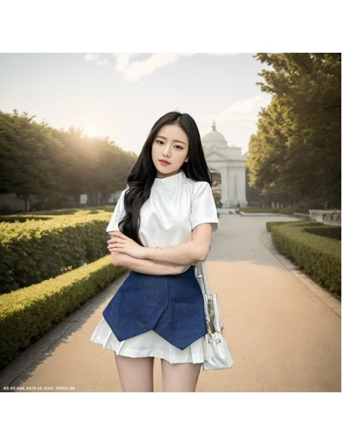 Bộ Váy Và Áo Tay Ngắn Váy Phối Jean - 2684