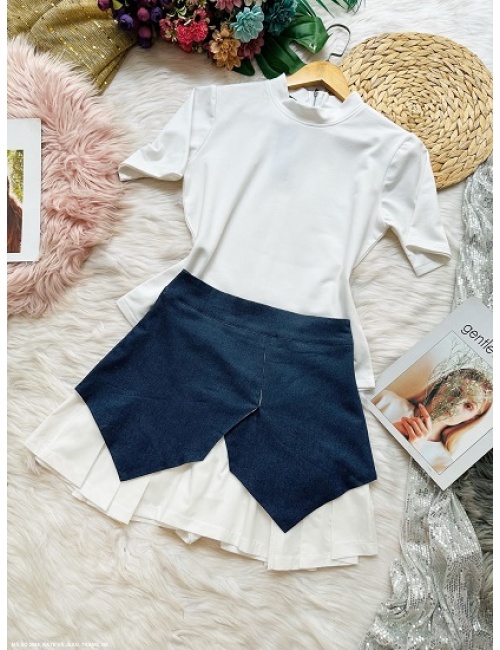Bộ Váy Và Áo Tay Ngắn Váy Phối Jean - 2684