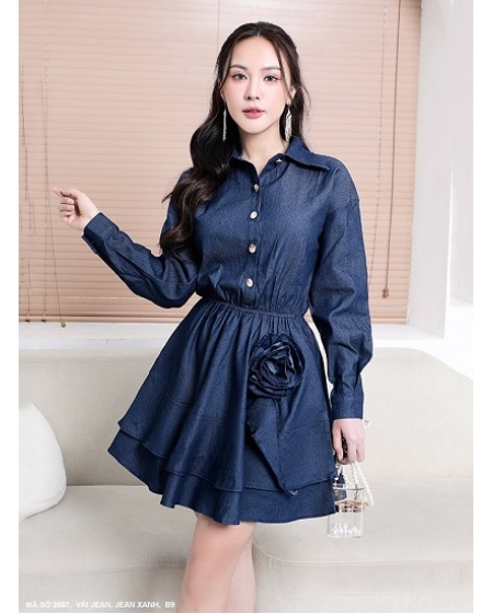 ĐẦM JEAN TAY DÀI LAI DÚN -2687