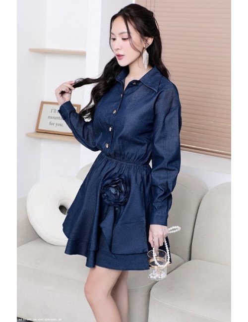 Đầm Jean Tay Dài Lai Dún - 2687