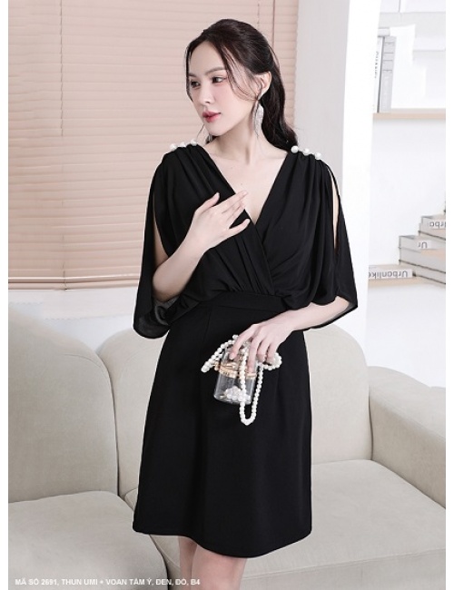 Đầm Cổ Tim Xẻ Vai Kết Hạt Sang Trọng - 2691