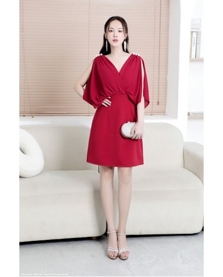 ĐẦM CỔ TIM XẺ VAI KẾT HẠT SANG TRỌNG -2691