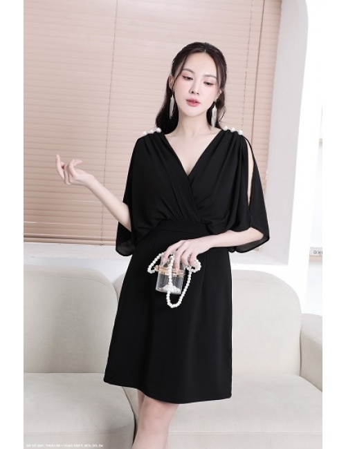 Đầm Cổ Tim Xẻ Vai Kết Hạt Sang Trọng - 2691