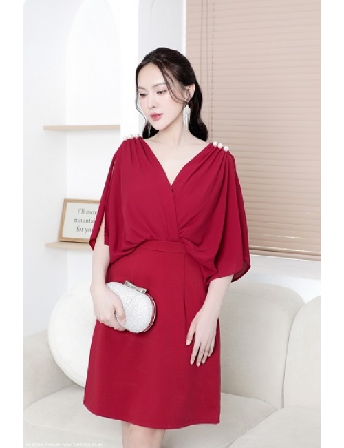 Đầm Cổ Tim Xẻ Vai Kết Hạt Sang Trọng - 2691