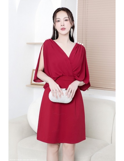 Đầm Cổ Tim Xẻ Vai Kết Hạt Sang Trọng - 2691