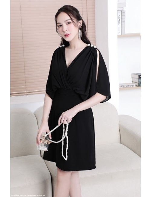 Đầm Cổ Tim Xẻ Vai Kết Hạt Sang Trọng - 2691