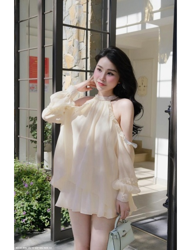 Bộ Áo Tay Dài Hở Vai Và Váy Dún Xinh Xắn - 2696