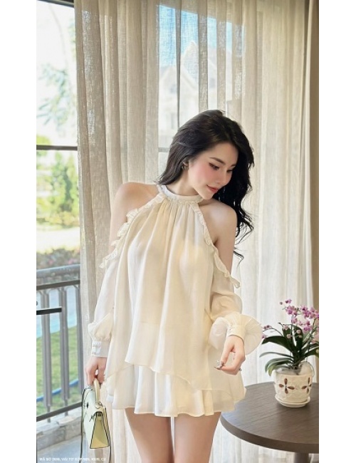 Bộ Áo Tay Dài Hở Vai Và Váy Dún Xinh Xắn - 2696