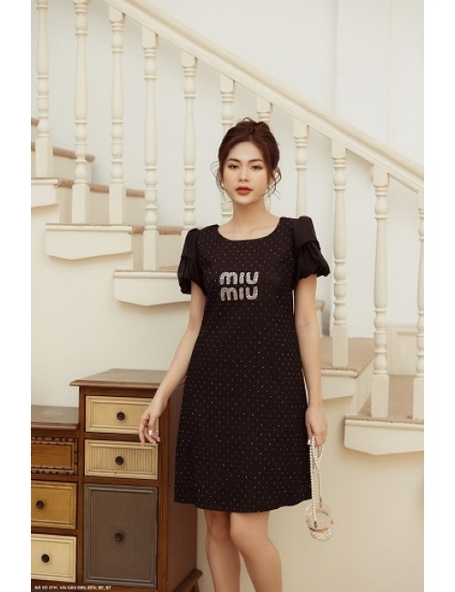 Đầm Suông Tay Ngắn Phồng Đính Hạt Bibi - 2701