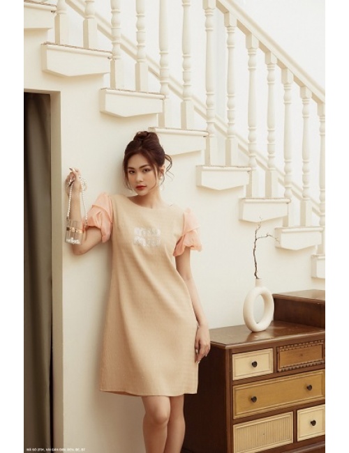 Đầm Suông Tay Ngắn Phồng Đính Hạt Bibi - 2701