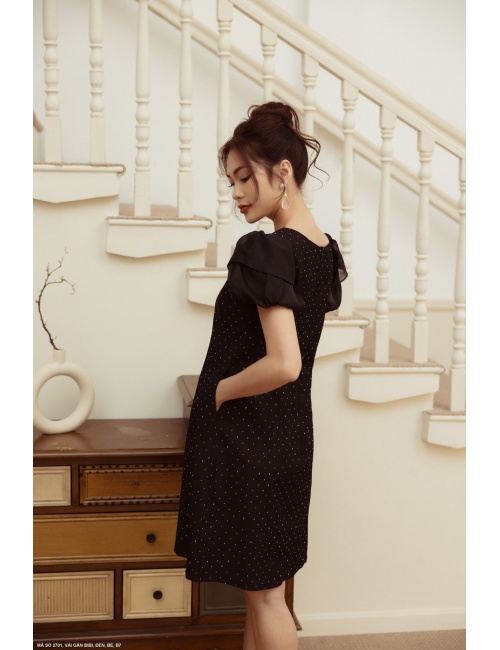 Đầm Suông Tay Ngắn Phồng Đính Hạt Bibi - 2701