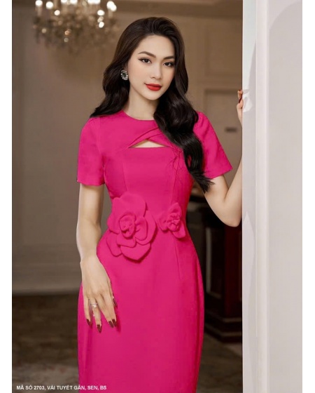 ĐẦM TAY NGẮN EO KẾT 2 HOA - 2703