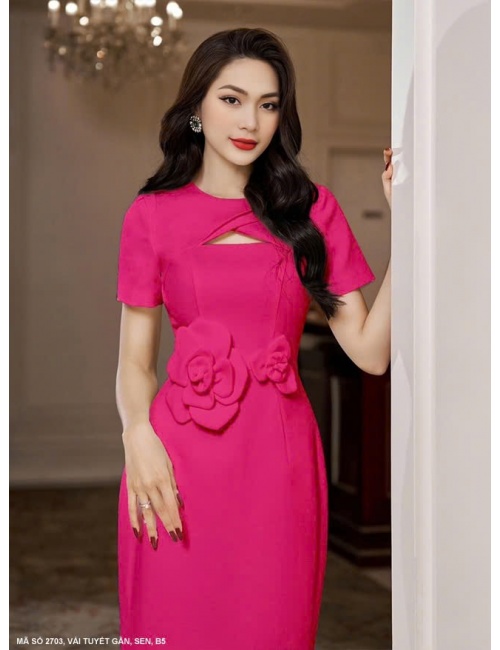 Đầm Tay Ngắn Eo Kết 2 Hoa - 2703