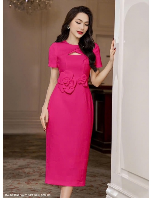 Đầm Tay Ngắn Eo Kết 2 Hoa - 2703