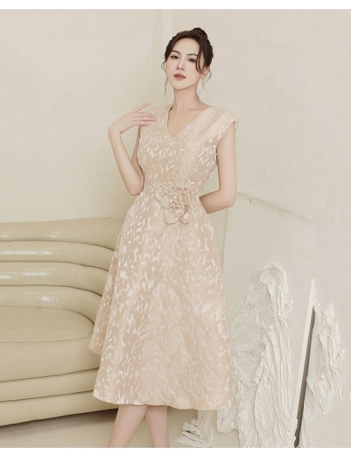 Đầm Xòe Vải Gấm Eo Đính Hoa Hồng - 2725