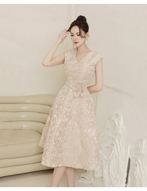 Đầm Xòe Vải Gấm Eo Đính Hoa Hồng - 2725