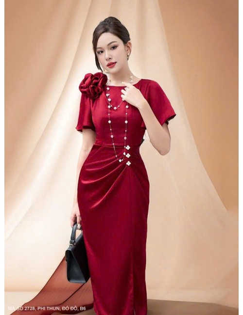 Đầm Đính Hoa Vai Tay Ngắn - 2728