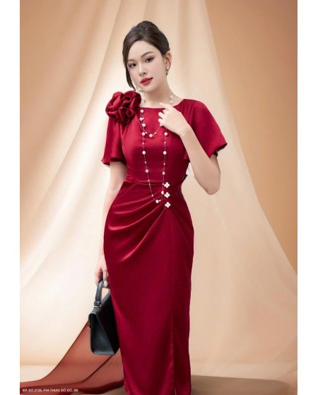 ĐẦM ĐÍNH HOA VAI TAY NGẮN -2728