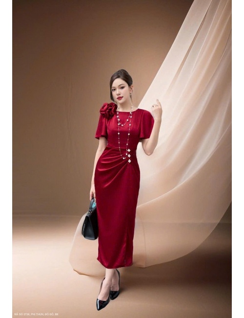 Đầm Đính Hoa Vai Tay Ngắn - 2728