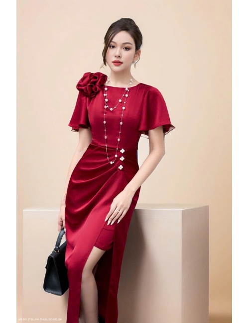 Đầm Đính Hoa Vai Tay Ngắn - 2728