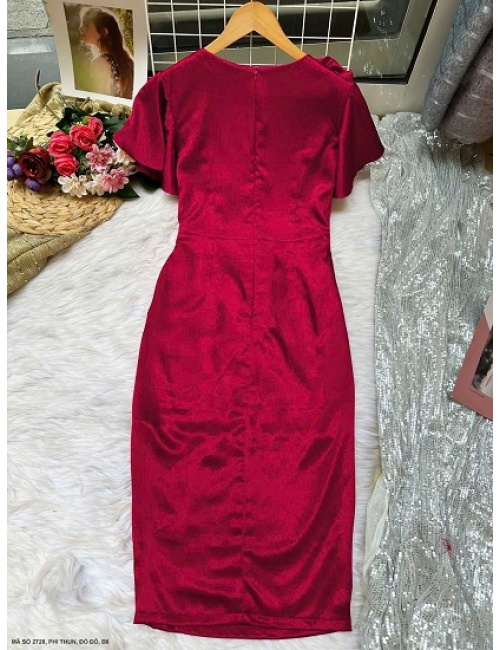 Đầm Đính Hoa Vai Tay Ngắn - 2728