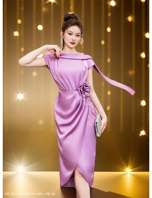 Đầm Cổ Sen Eo Đính Hoa - 2729