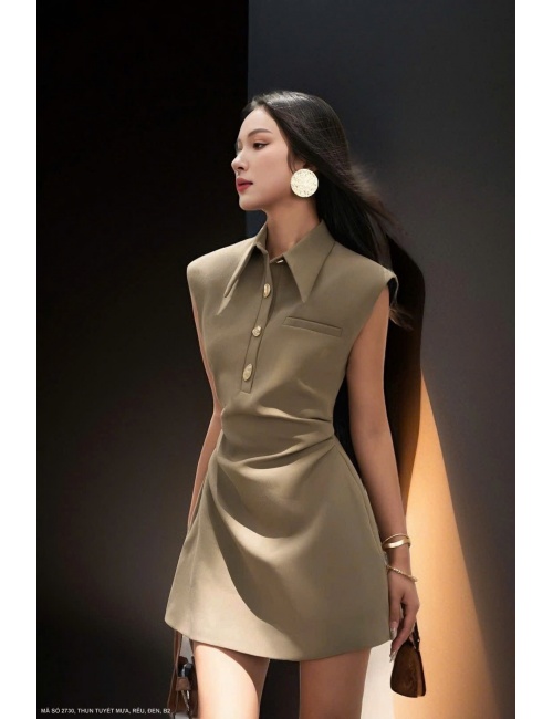 Đầm Dơi Dún Eo Cổ Bẻ - 2730