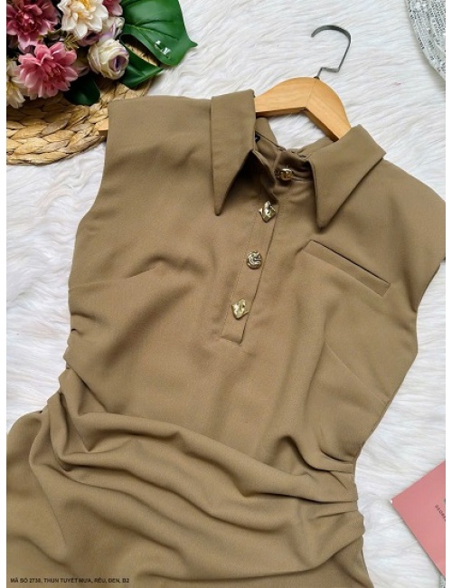 Đầm Dơi Dún Eo Cổ Bẻ - 2730