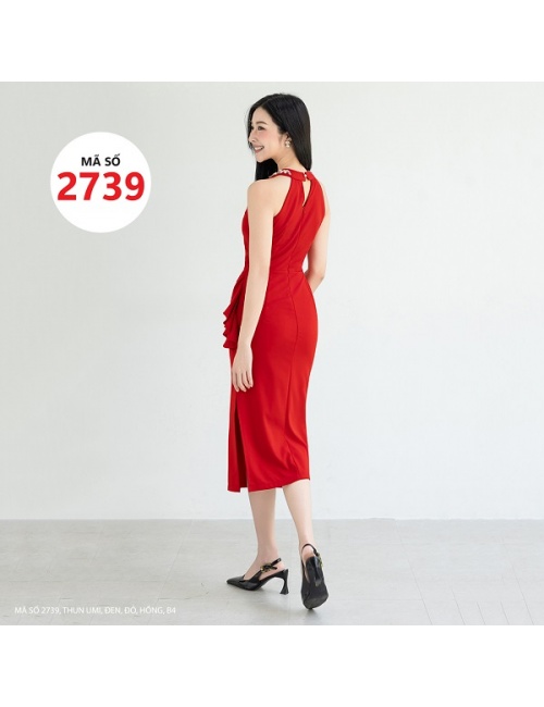 Đầm Yếm Ôm Cổ Kết Hạt Sang Trọng Và Eo Kết Dún Bèo Xinh Xắn - 2739