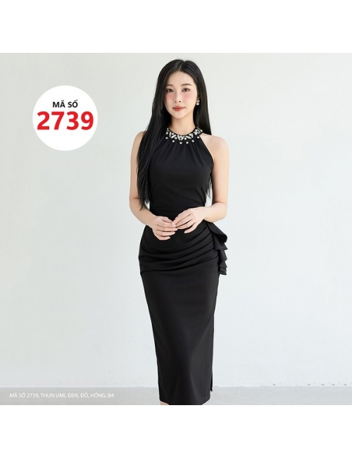 Đầm Yếm Ôm Cổ Kết Hạt Sang Trọng Và Eo Kết Dún Bèo Xinh Xắn - 2739