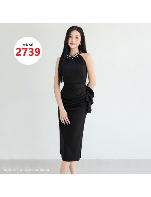 Đầm Yếm Ôm Cổ Kết Hạt Sang Trọng Và Eo Kết Dún Bèo Xinh Xắn - 2739