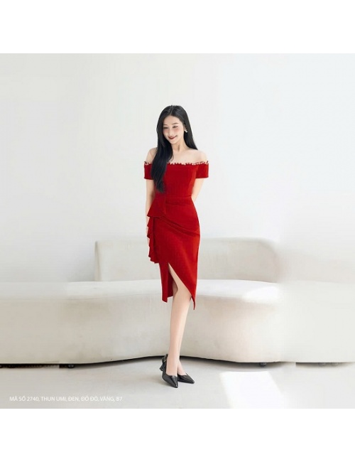 Đầm Ôm Xẻ Tà Phối Lưới Răng Cưa - 2740