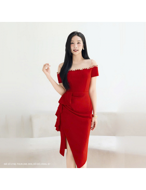 Đầm Ôm Xẻ Tà Phối Lưới Răng Cưa - 2740