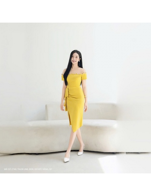 Đầm Ôm Xẻ Tà Phối Lưới Răng Cưa - 2740