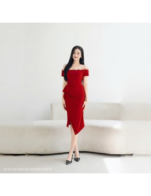 Đầm Ôm Xẻ Tà Phối Lưới Răng Cưa - 2740