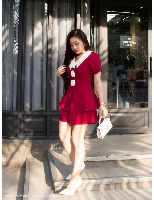 Bộ Áo Và Quần Ngắn Cổ Áo Phối Màu Xinh Xắn - 2745