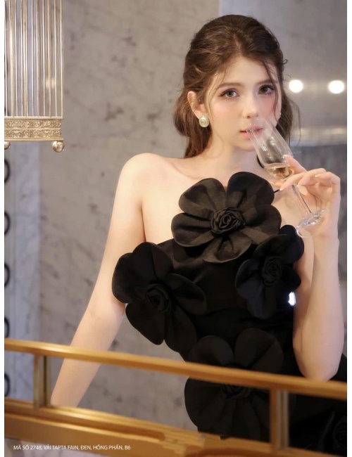 Đầm Dây Xéo Kết 6 Hoa Mai Lớn - 2748