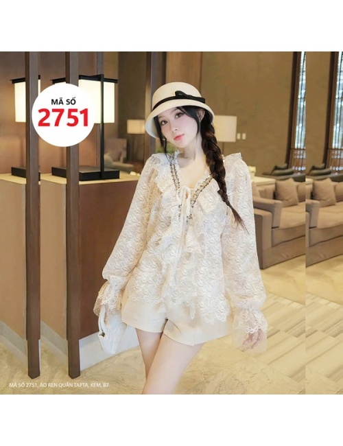 Bộ Áo Ren Tay Dài Quần Ngắn Tapta - 2751