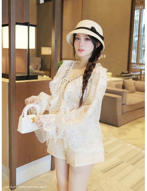 Bộ Áo Ren Tay Dài Quần Ngắn Tapta - 2751