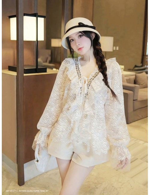 Bộ Áo Ren Tay Dài Quần Ngắn Tapta - 2751