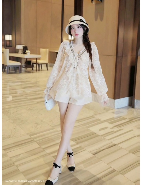 Bộ Áo Ren Tay Dài Quần Ngắn Tapta - 2751