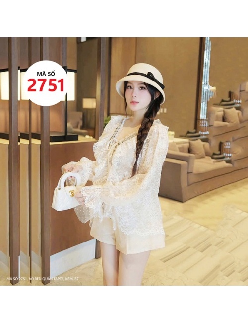 Bộ Áo Ren Tay Dài Quần Ngắn Tapta - 2751