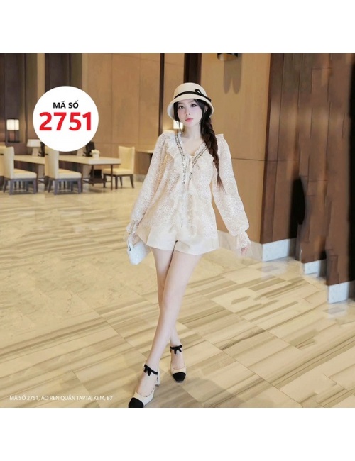Bộ Áo Ren Tay Dài Quần Ngắn Tapta - 2751