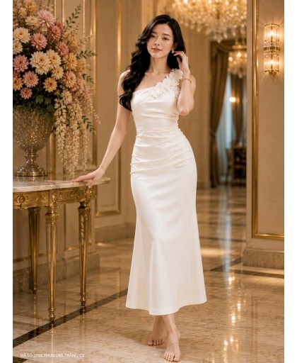 ĐẦM DẠ HỘ XÉO VAI KẾT HOA SANG TRỌNG - 2734
